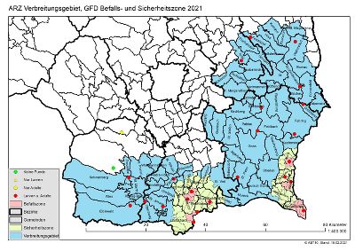 ARZ-Verbreitungsgebiet 2021 und die GFD - Befalls- und Sicherheitszonen